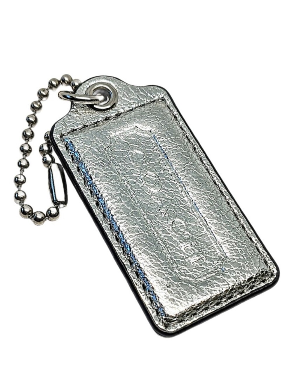 🆕 2.5" Coach Metallic Platinum Silver Leather Hangtag Bag Fob Keychain Y2K
